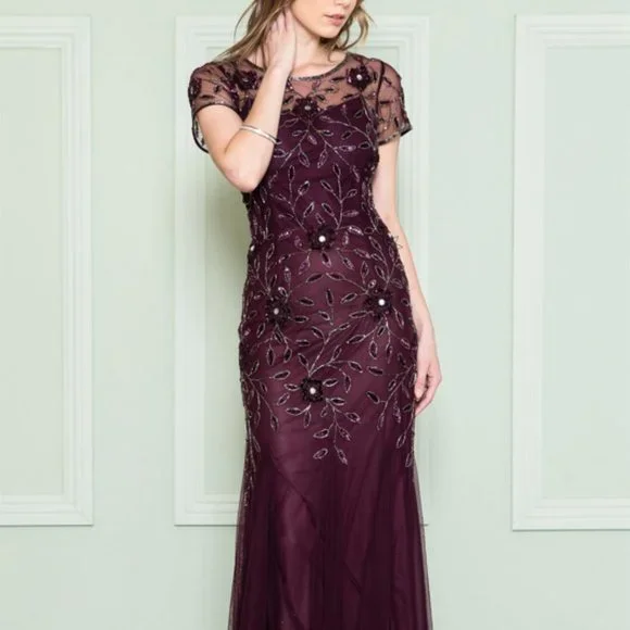 Amelia | Dresses | Eggplant Wedding Mother Of Bride Short Sleeve Beaded Evening  Gown Dress Ac02 | Poshmark